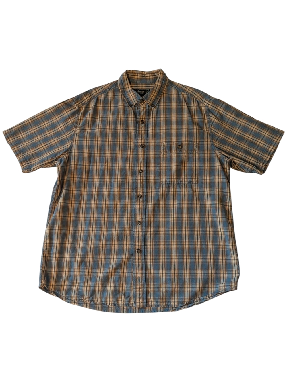 Eddie Bauer Brown Blue Plaid Button Down Collar SS Casual Shirt Men's Tall XL